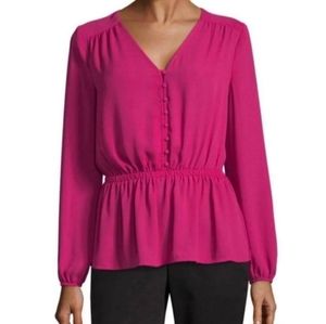 Worthington Fushia Pink Peplum Top Women's Size XL